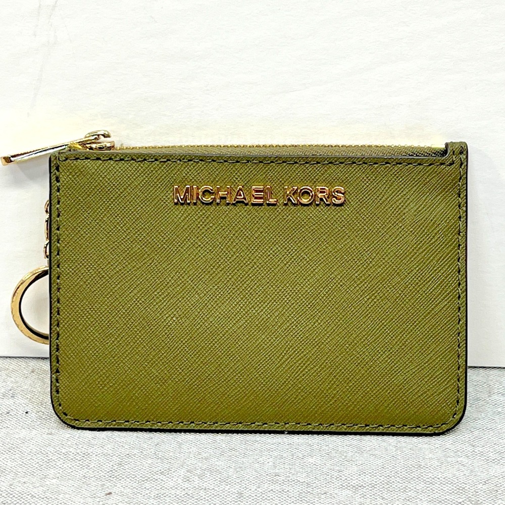 Michael Kors Jet Set Travel Small Coin Pouch ID Key Holder Wallet Olive EUC